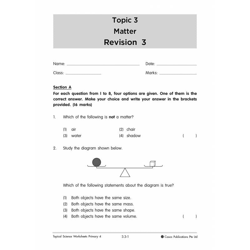 Topical Science Worksheets Primary 4