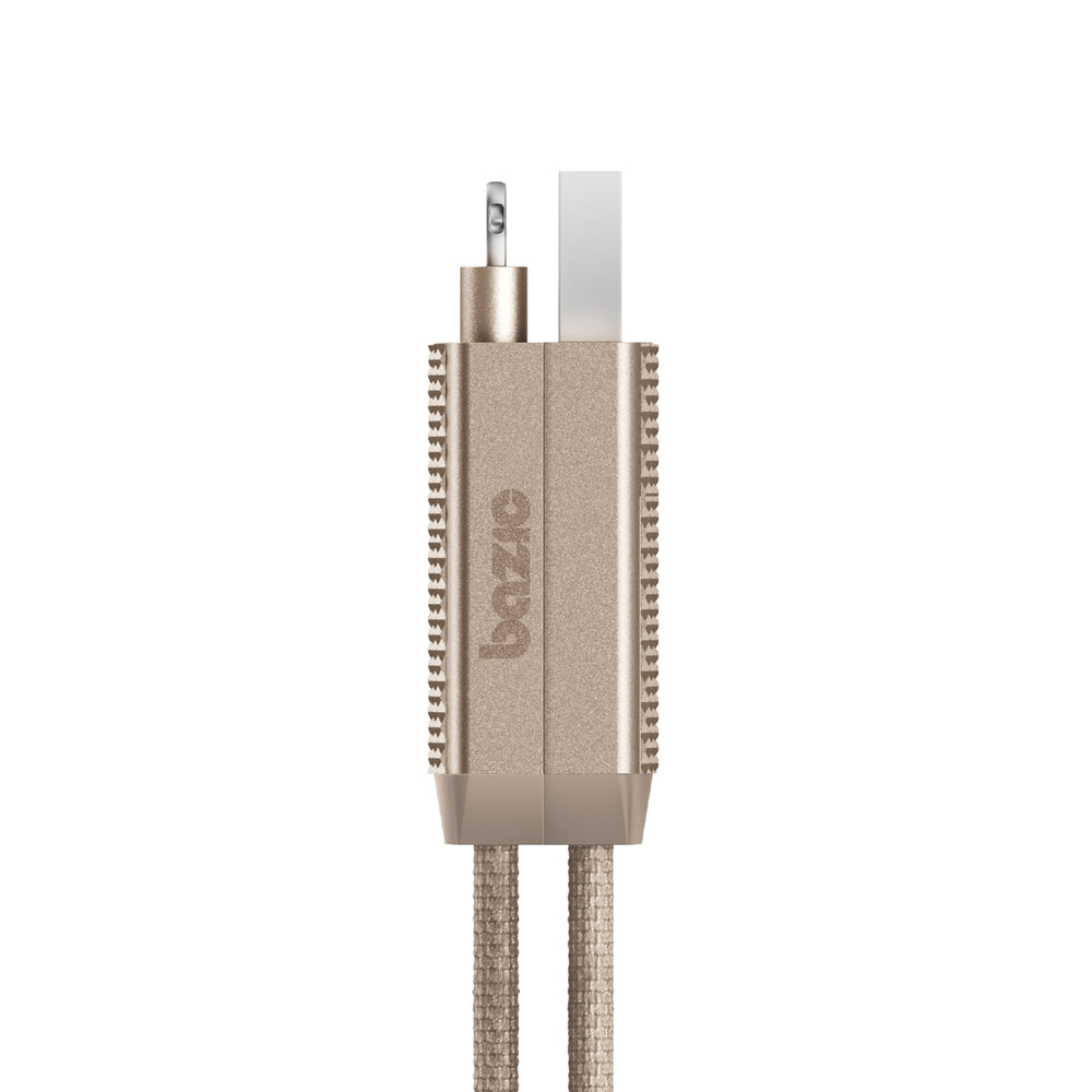 Bazic GoCharge AluCable 4-in-1 Fast Charging Cable (USB-C/A to USB-C/Lightning), 60W PD, 15cm - Gold