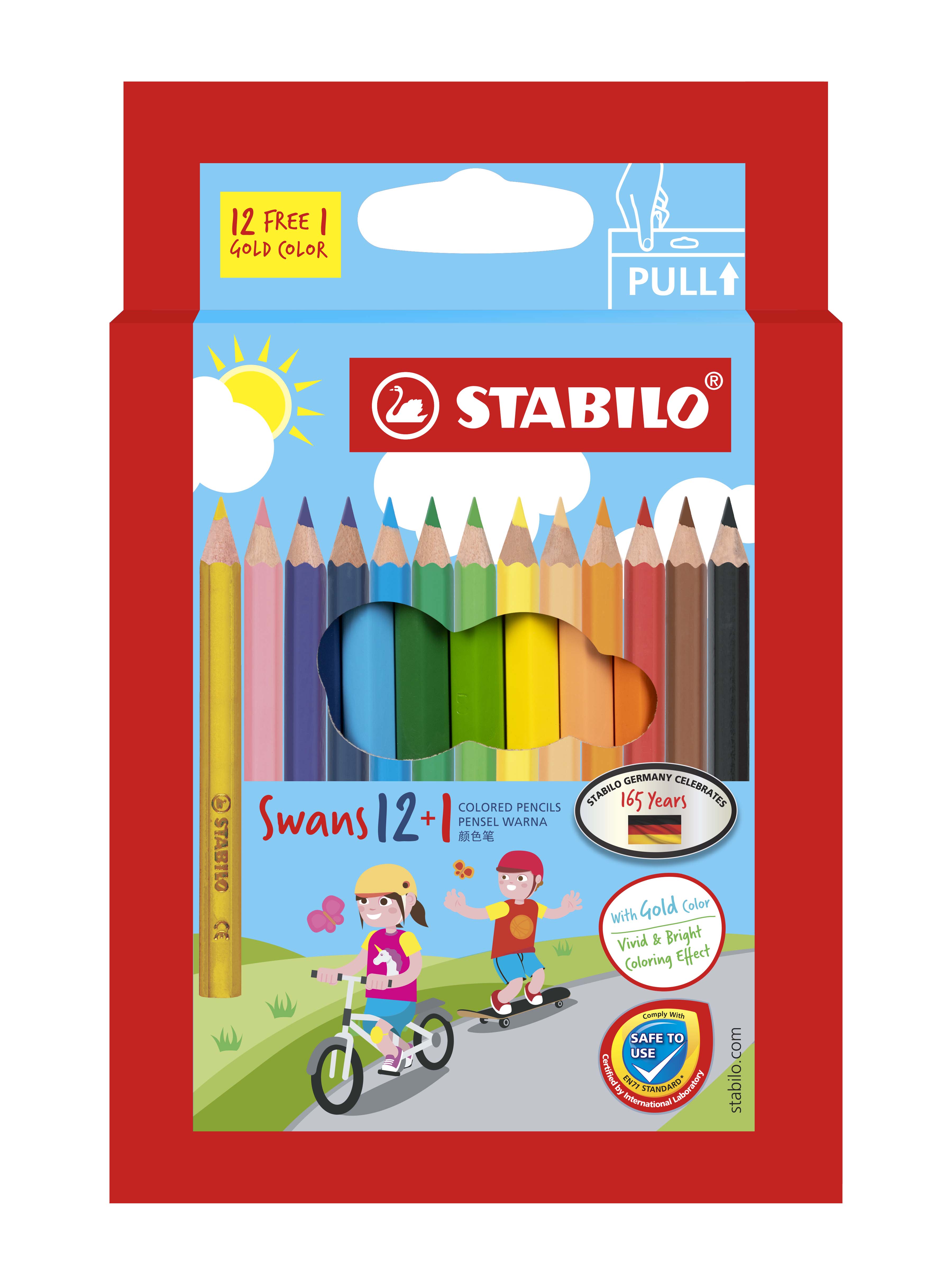 STABILO Swans Coloured Pencils 12+1 Gold Half-Length Party Pack of 10