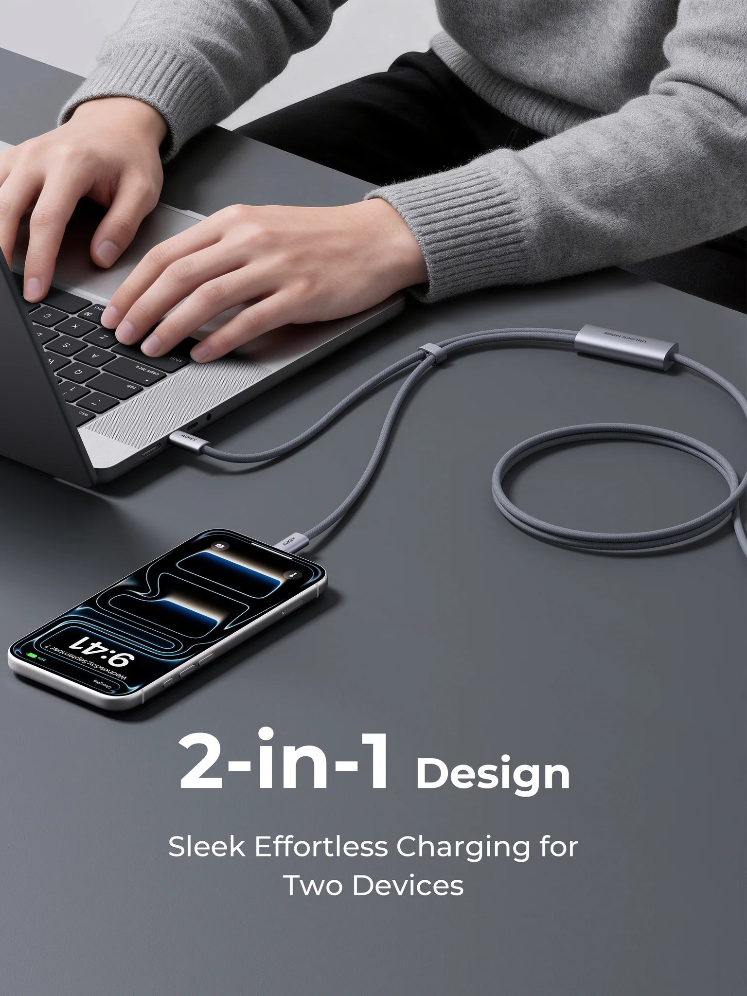 Aukey CB-DCC141 CB-Circlet Blink 140W 1m 2-in-1 DTY Braided USB-C to USB-C Cable