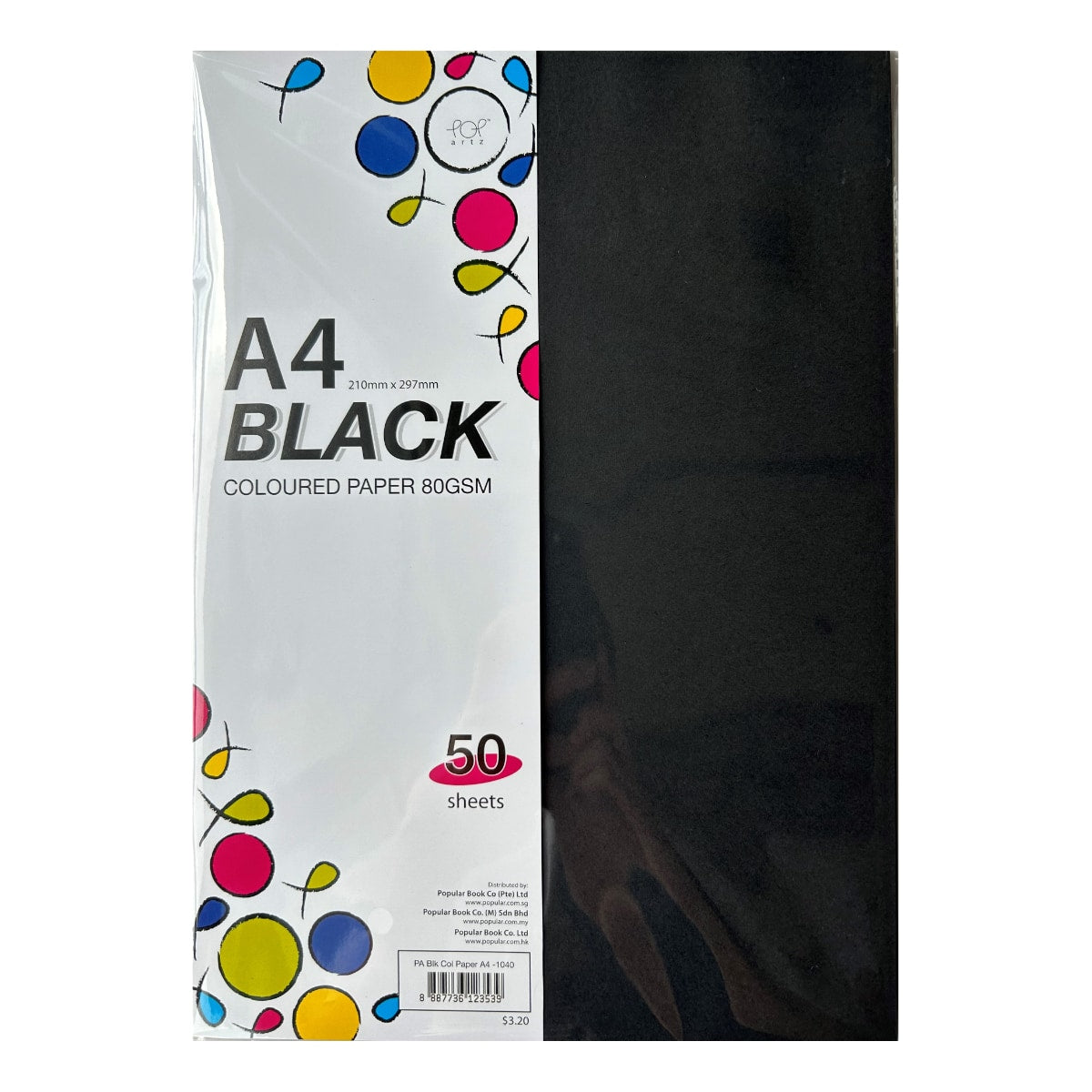 POP Artz Black Coloured Paper A4 80GSM 50'S