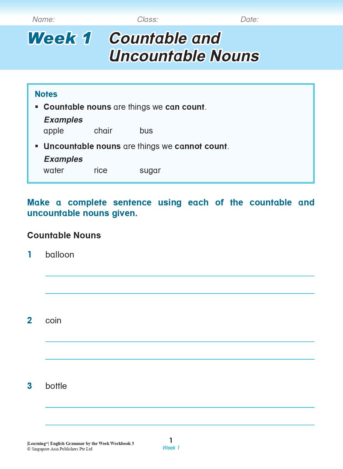 Learning+ English Grammar by the Week Workbook 3
