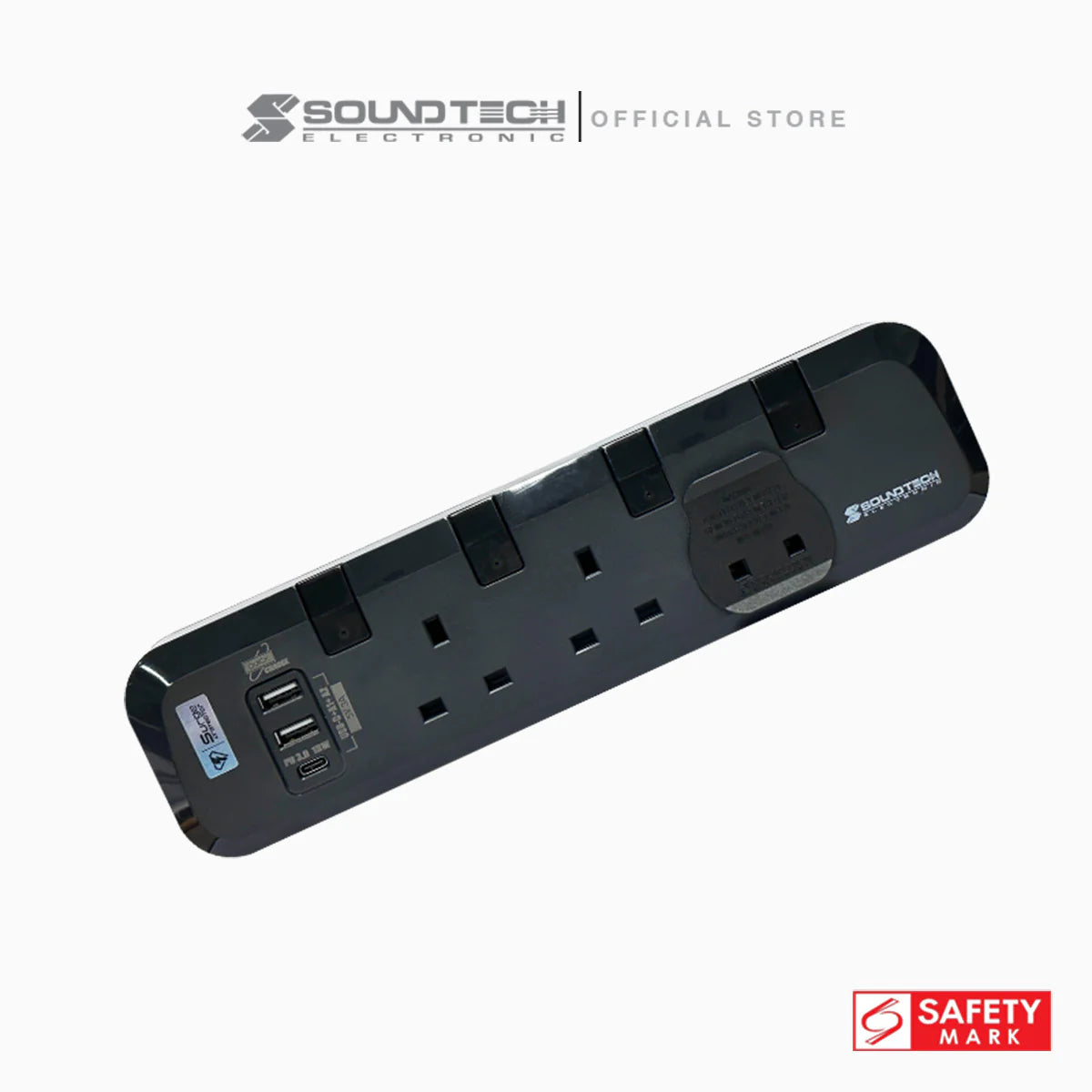 SOUNDTEOH 3Way 3M USB A+C Quick Charger Power Strip With Surge Protection PS-318C