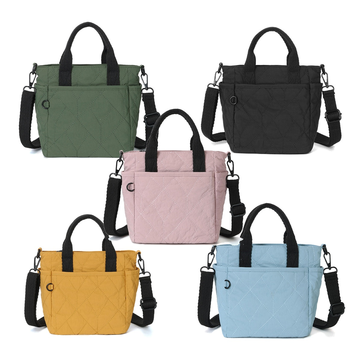 2-In-1 Quilted Nylon Handbag & Sling Bag – 5 Assorted Colours