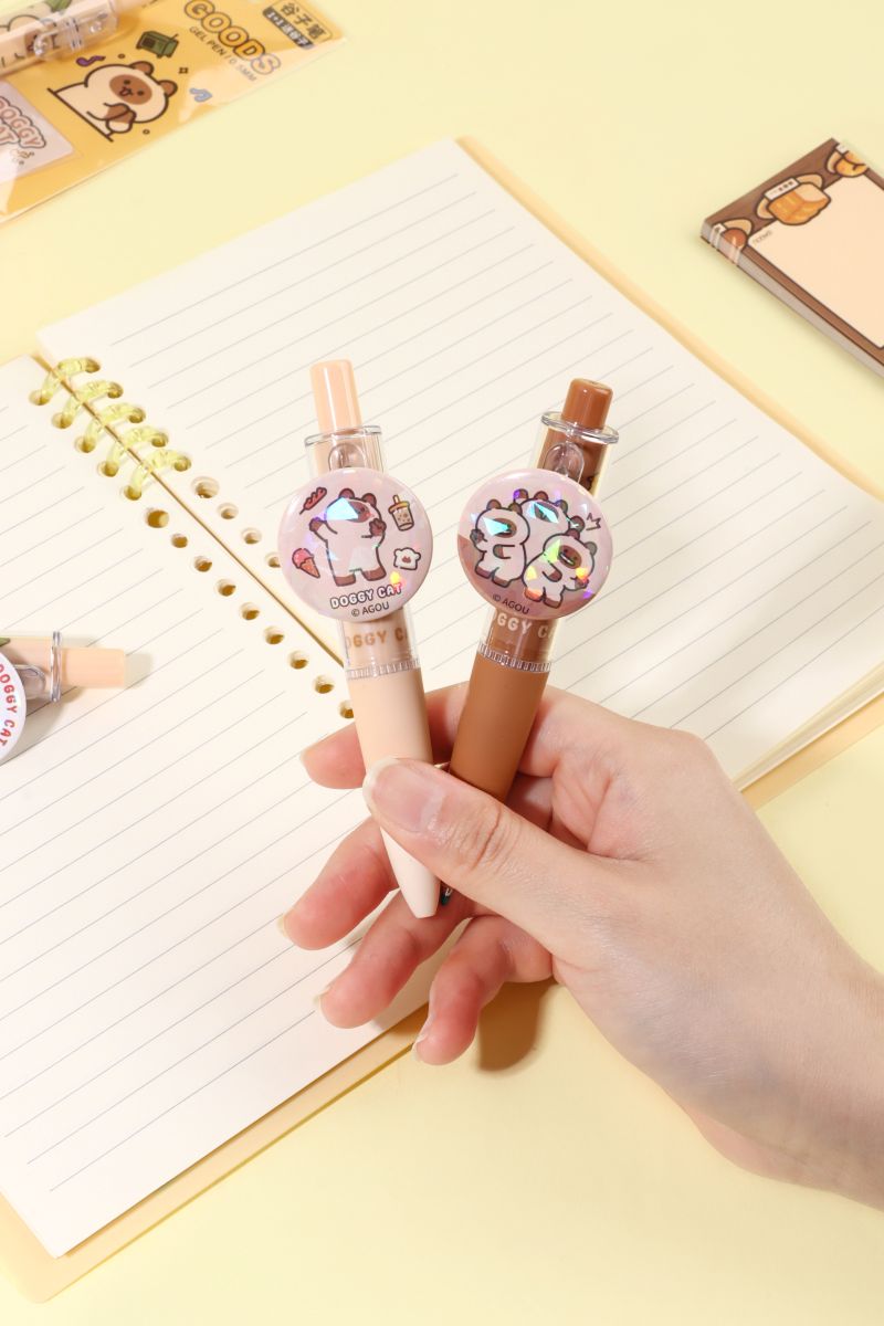 0.5mm Doggy Cat Gel Pen With Badge Clip – Assorted Design