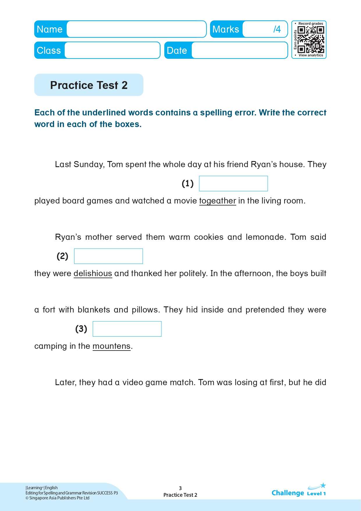  LEARNING+ ENGLISH EDITING for Spelling and Grammar Revision SUCCESS Primary 3