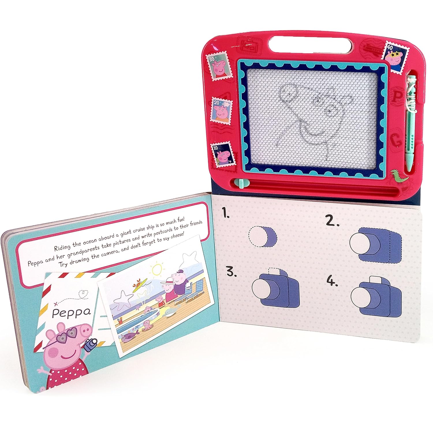 Peppa Pig Peppa's Adventures Read & Doodle - Learning resources For Kids, A Magnetic Drawing Pad, An Easy-To-Use Pen, 22-Page Board Book For Reading And Drawing (Novelty Book – Picture Book)