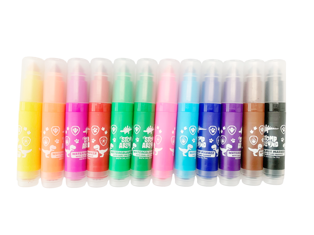 PAW PATROL WATERCOLOUR MARKER WITH STAMP 12COL