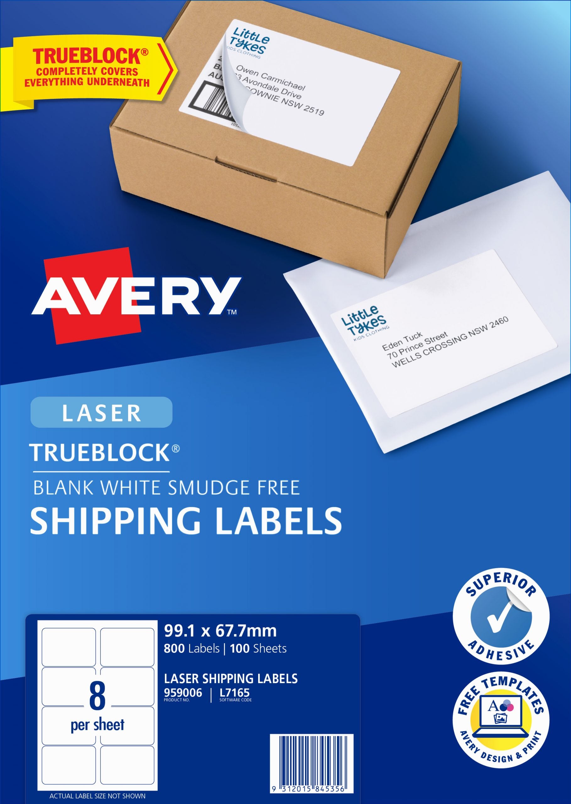 Avery Laser Label 8-sht A4 L7165-100