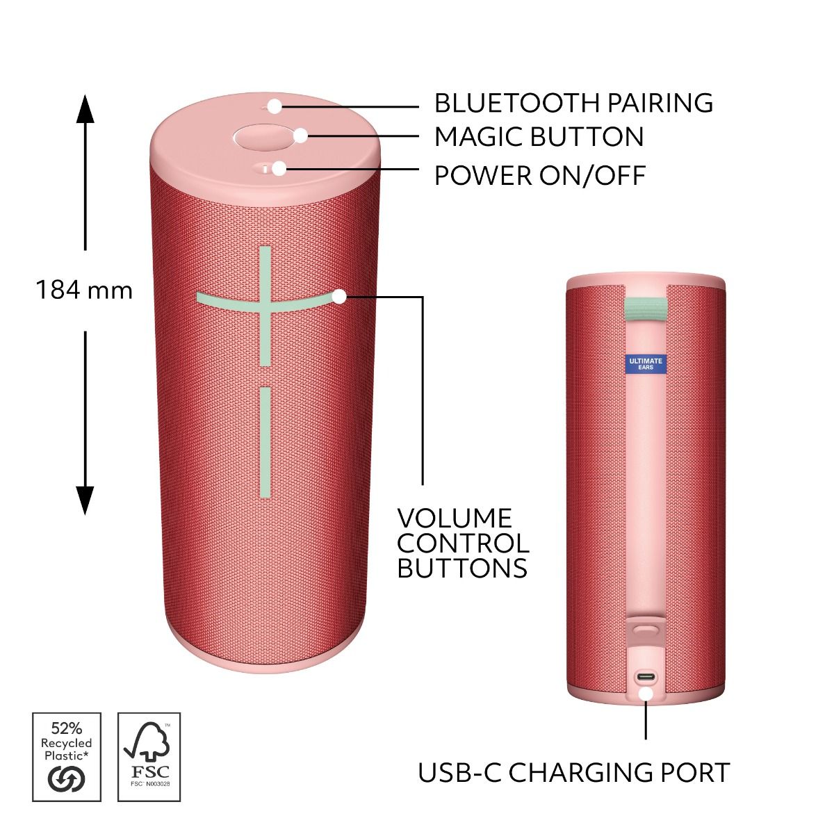 Ultimate Ears Boom 4 Portable Waterproof Bluetooth Speaker – Raspberry Red