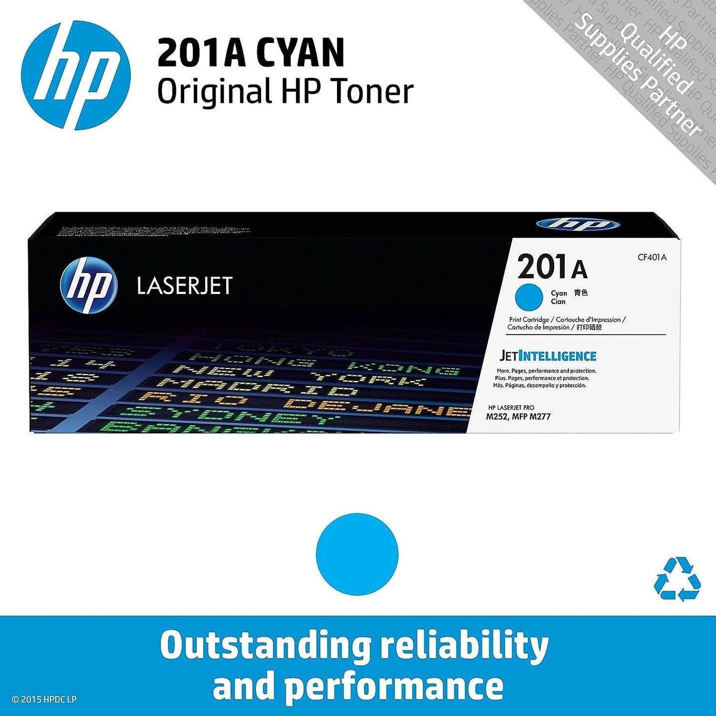 HP CF401A Original LaserJet Toner Cartridge, 201A Cyan,375 x 113 x 125 mm