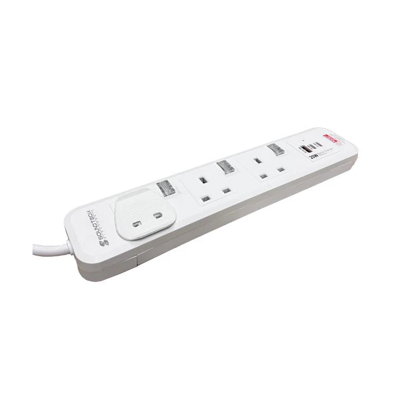 SoundTeoh PS-132U 3Way Extension Socket with (1 x QC3.0 18W USB-A port + 2 x PD20W USB-C ports)