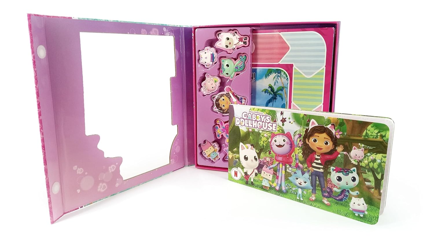 Gabby's Dollhouse Stuck on Stories (16-Page Storybook, 8 Toy Suction Cups, 2 Board Games) Board Book – Picture Book