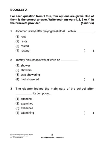 Primary 1 English Mock Examinations