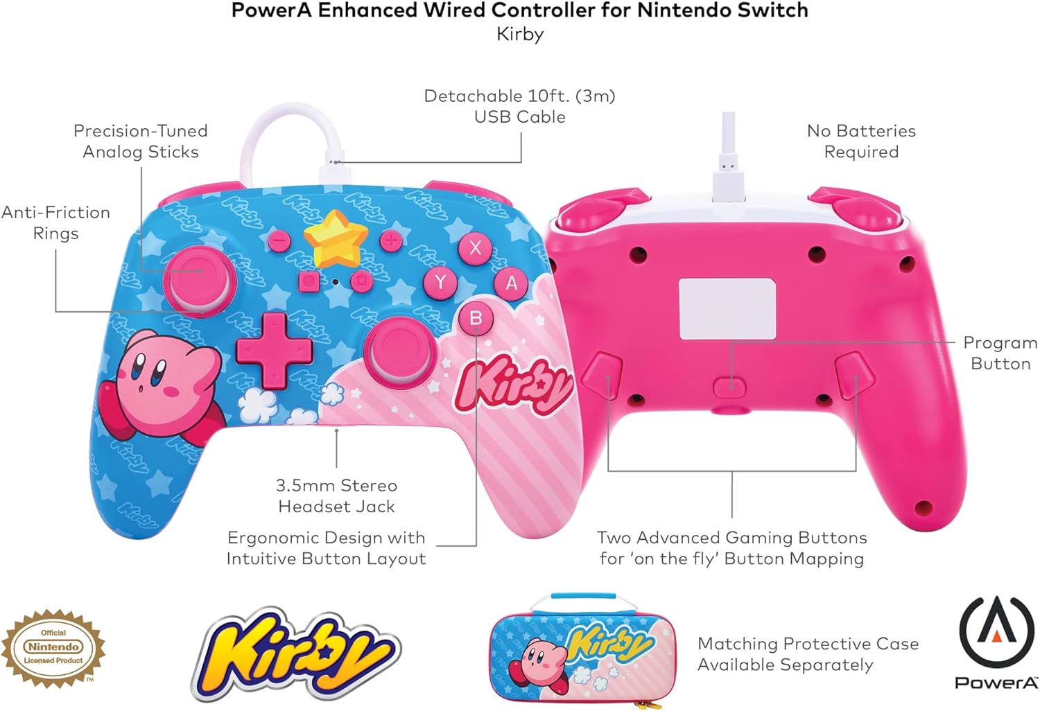 PowerA Enhanced Wired Controller for Nintendo Switch - Kirby (Officially Licensed)