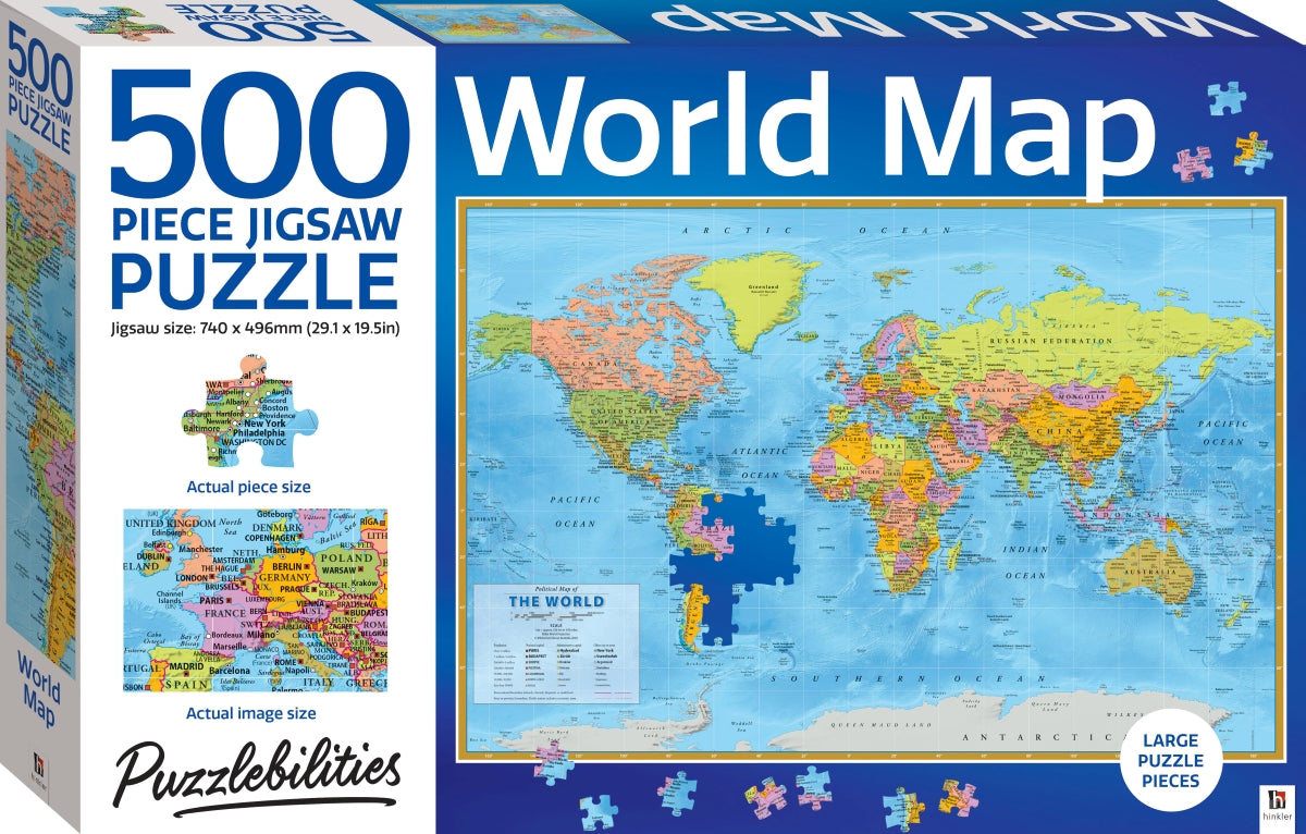 HINKLER PUZZLEBILITIES WORLD MAP 500 PIECE JIGSAW PUZZLE