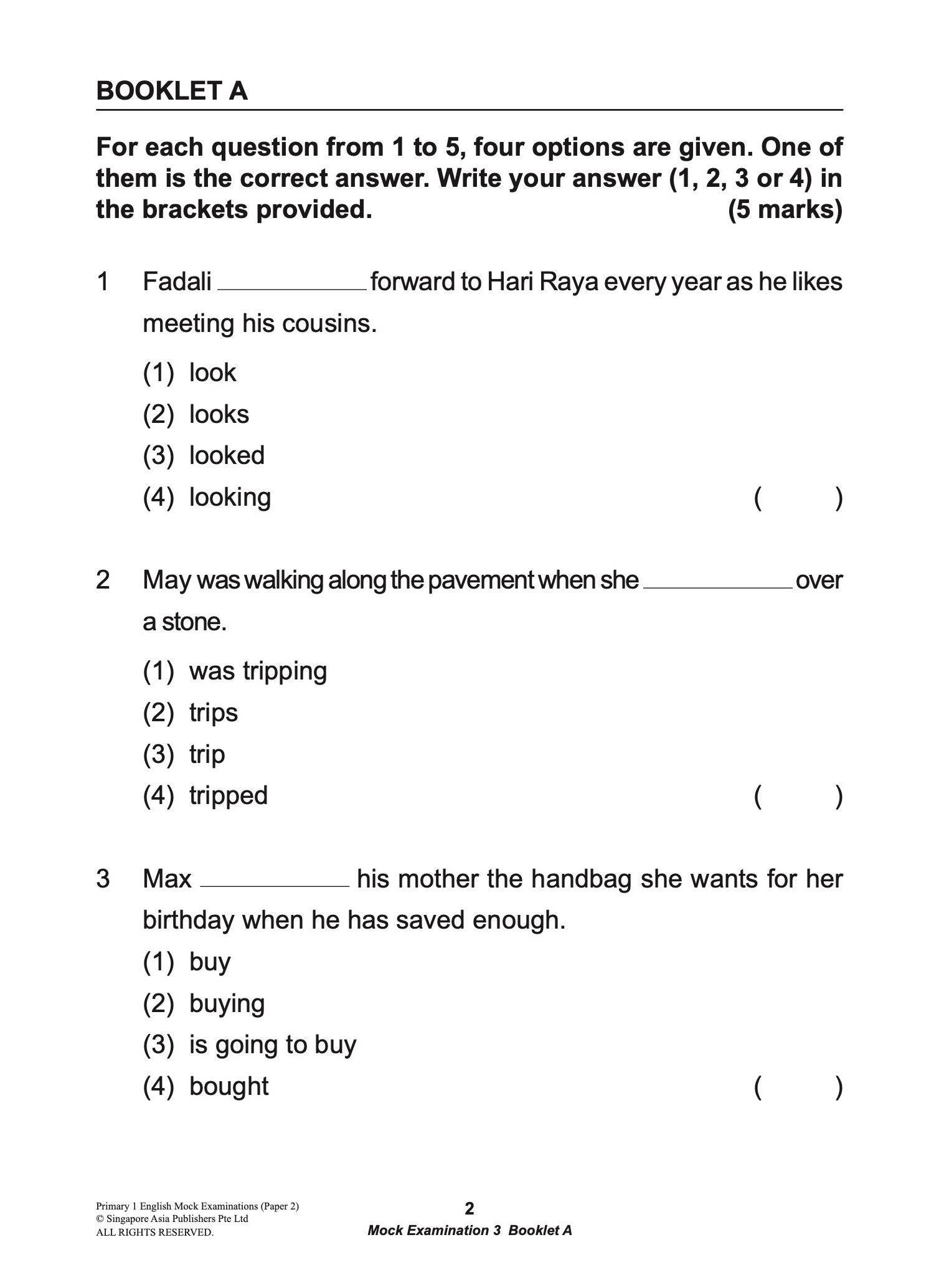 Primary 1 English Mock Examinations