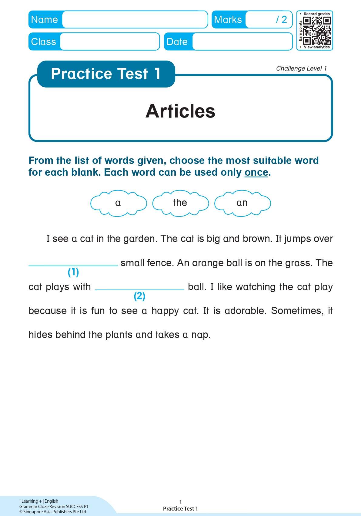 LEARNING+ ENGLISH GRAMMAR CLOZE Revision Success Primary 1