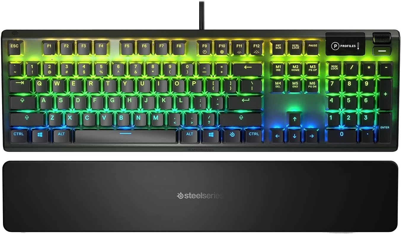 SteelSeries Apex 5 Hybrid Mechanical Gaming Keyboard – Per-Key RGB Illumination – Aircraft Grade Aluminum Alloy Frame – OLED Smart Display (Hybrid Blue Switch),Black