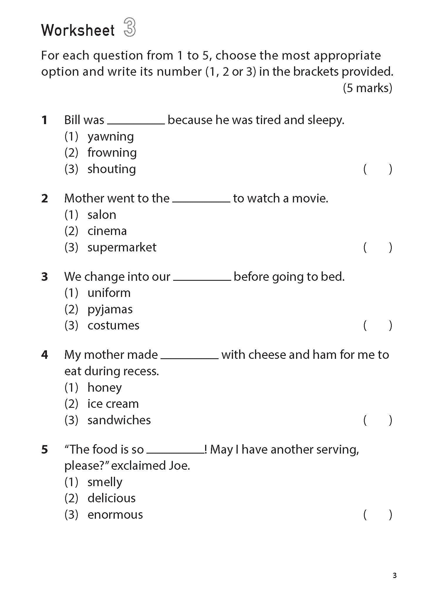 Primary 1 100 Eng Worksheets:vocab Mcq