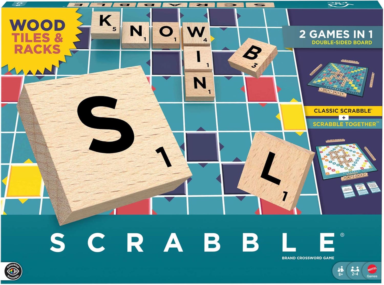 MATTEL GAMES SCRABBLE WOOD TILES N RACKS
