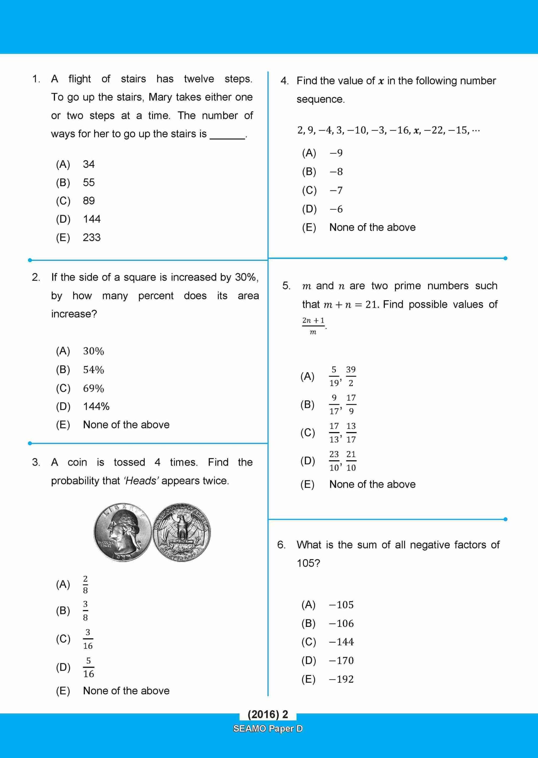 SEAMO Math Olympiad International Competition Preparation Paper D (SEAMO 2016-2025 + SEAMO X 2019-2026) Secondary 1&2