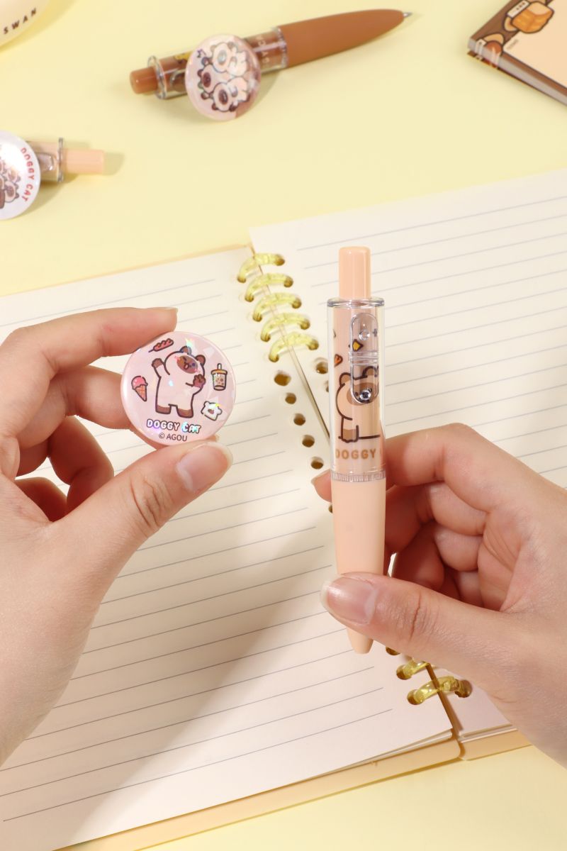 0.5mm Doggy Cat Gel Pen With Badge Clip – Assorted Design