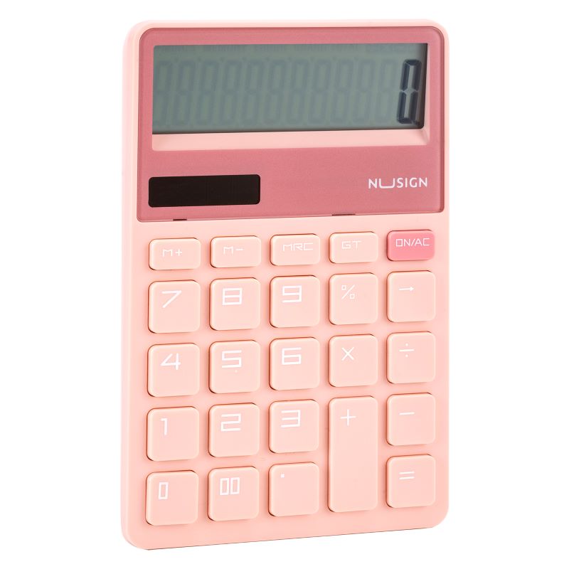 DELI NUSIGN CALCULATOR 12 DIGIT DUAL POWER PINK ENS042