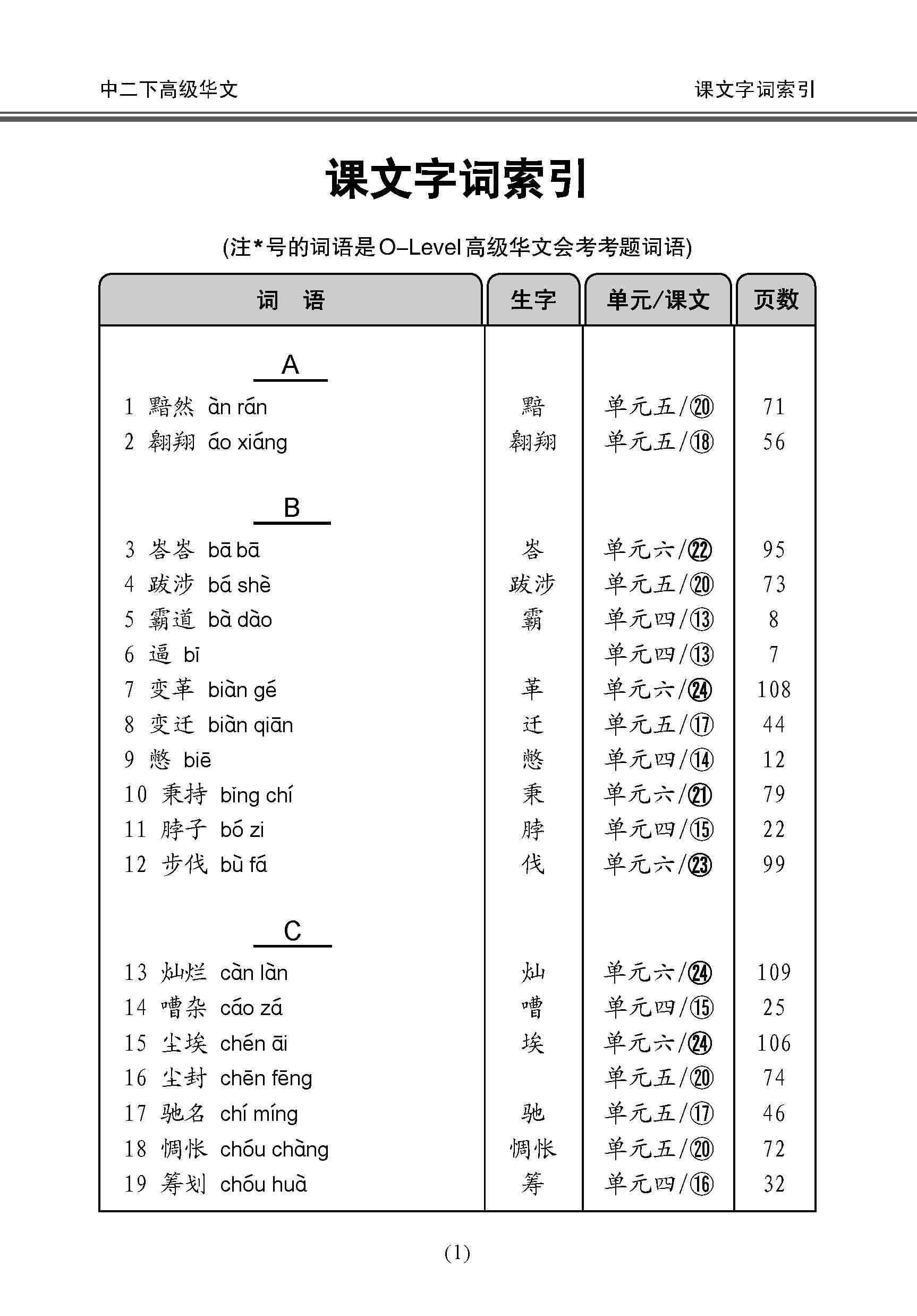 A Handbook Of Higher Chinese Vocabulary For Secondary 2B 中学二年级高级华文课文字词手册 (二下) 