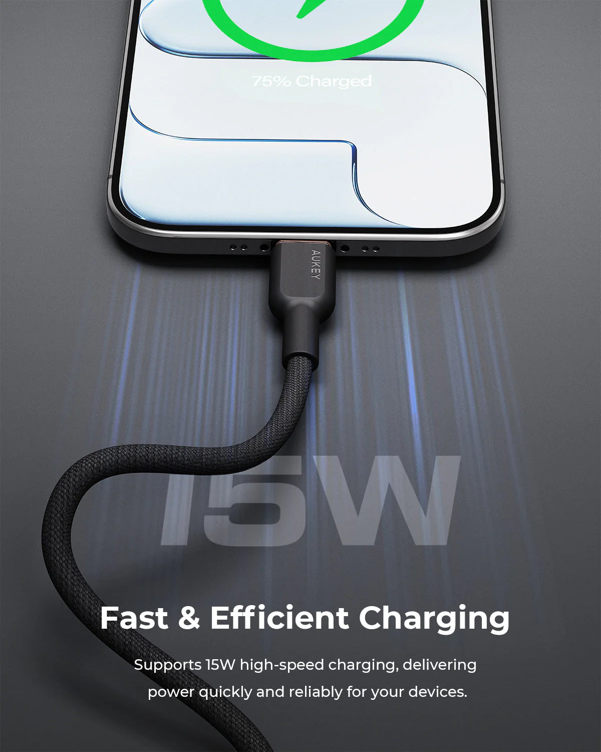 Aukey CB-DAC04 15W Circlet AC 1.8m DTY Braided Fast Charging Fast Data Transfer USB-A to USB-C Cable - Black