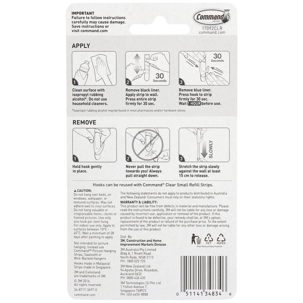 Command™ 17092clr Small Clear Hooks With Clear Strips