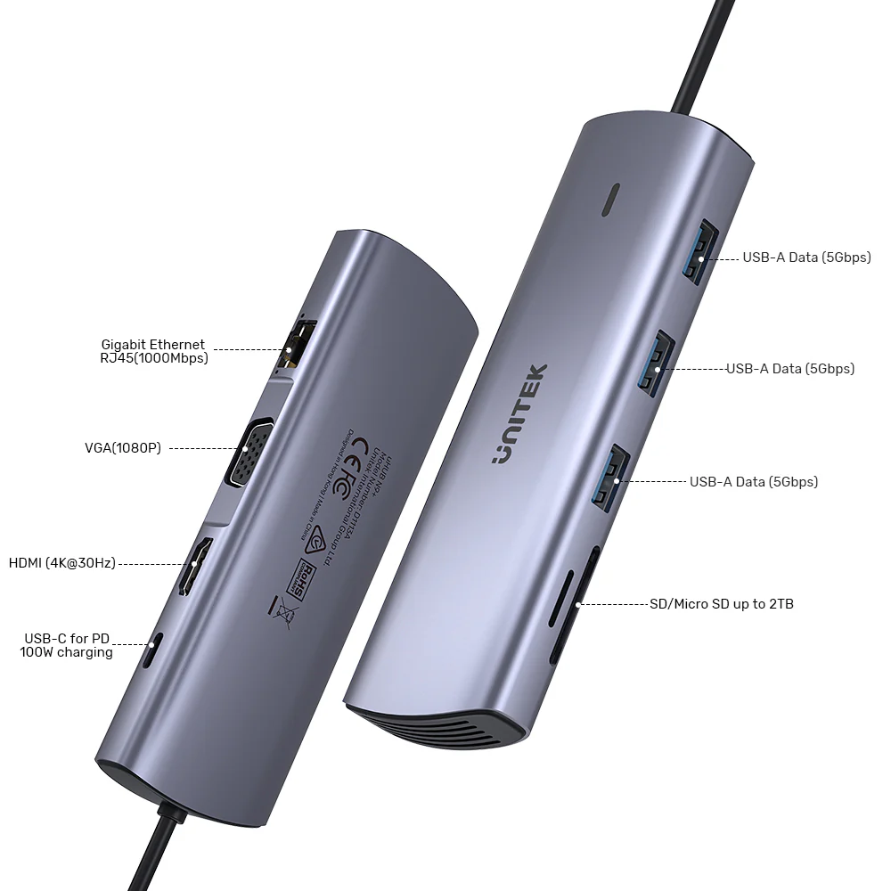 Unitek D1113A 9-in-1 USB-C Hub with Dual Display, Dual Card Reader and 100W PD