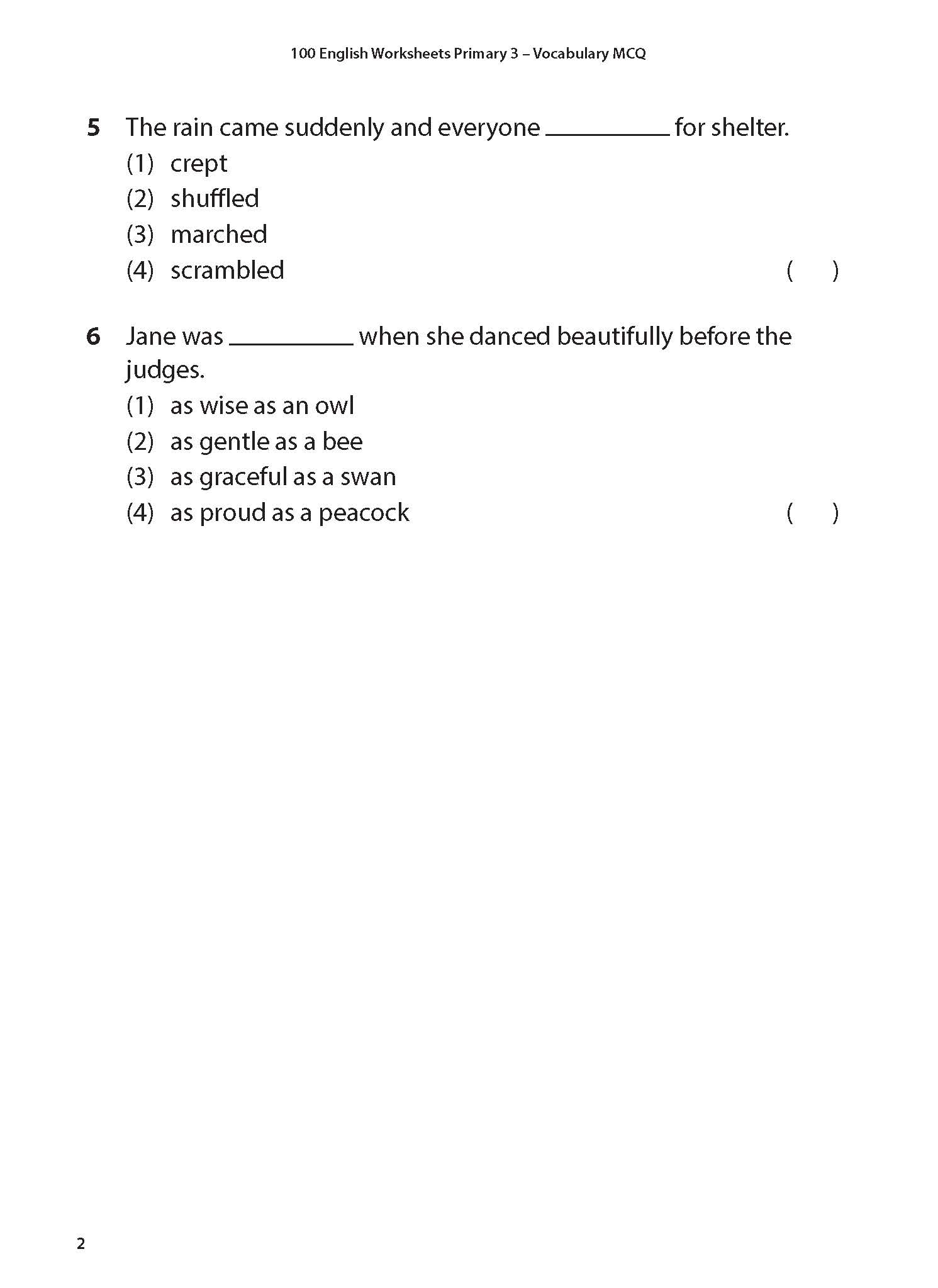 100 English Worksheets Primary 3 – Vocabulary MCQ