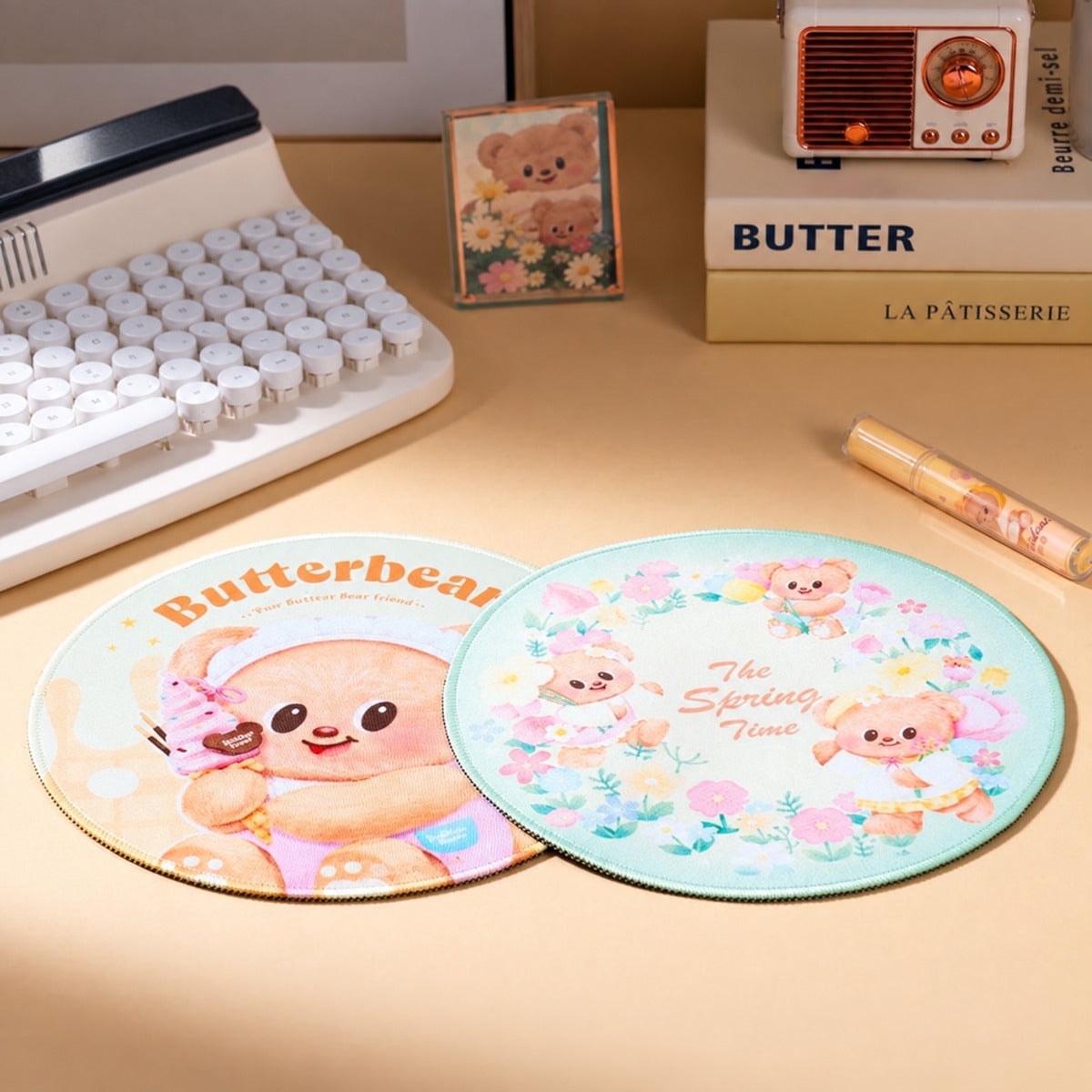  Deli Butterbear Spring Time Round Mouse Pad - Green 