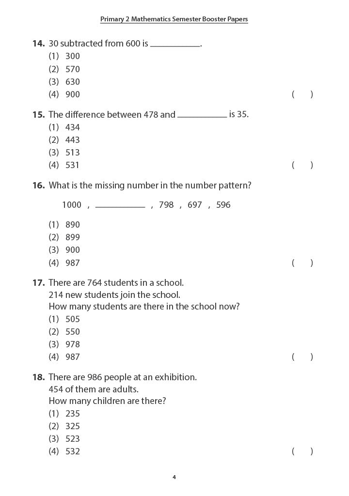 Primary 2 Maths Semester Boosters Papers