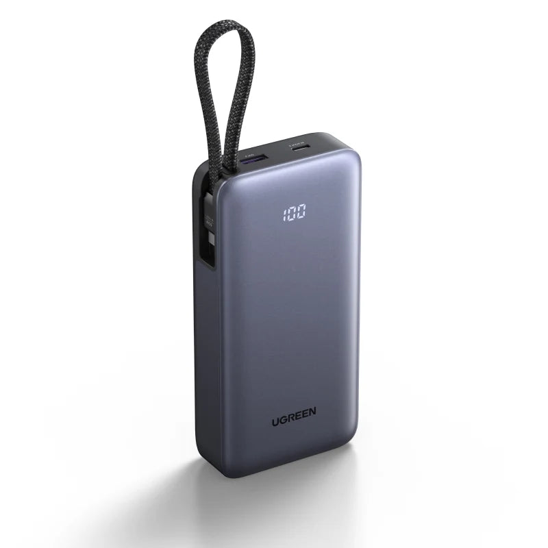 UGREEN PB537 20000mAh PD 55W CCC Power Bank with Built-in Cable – Black