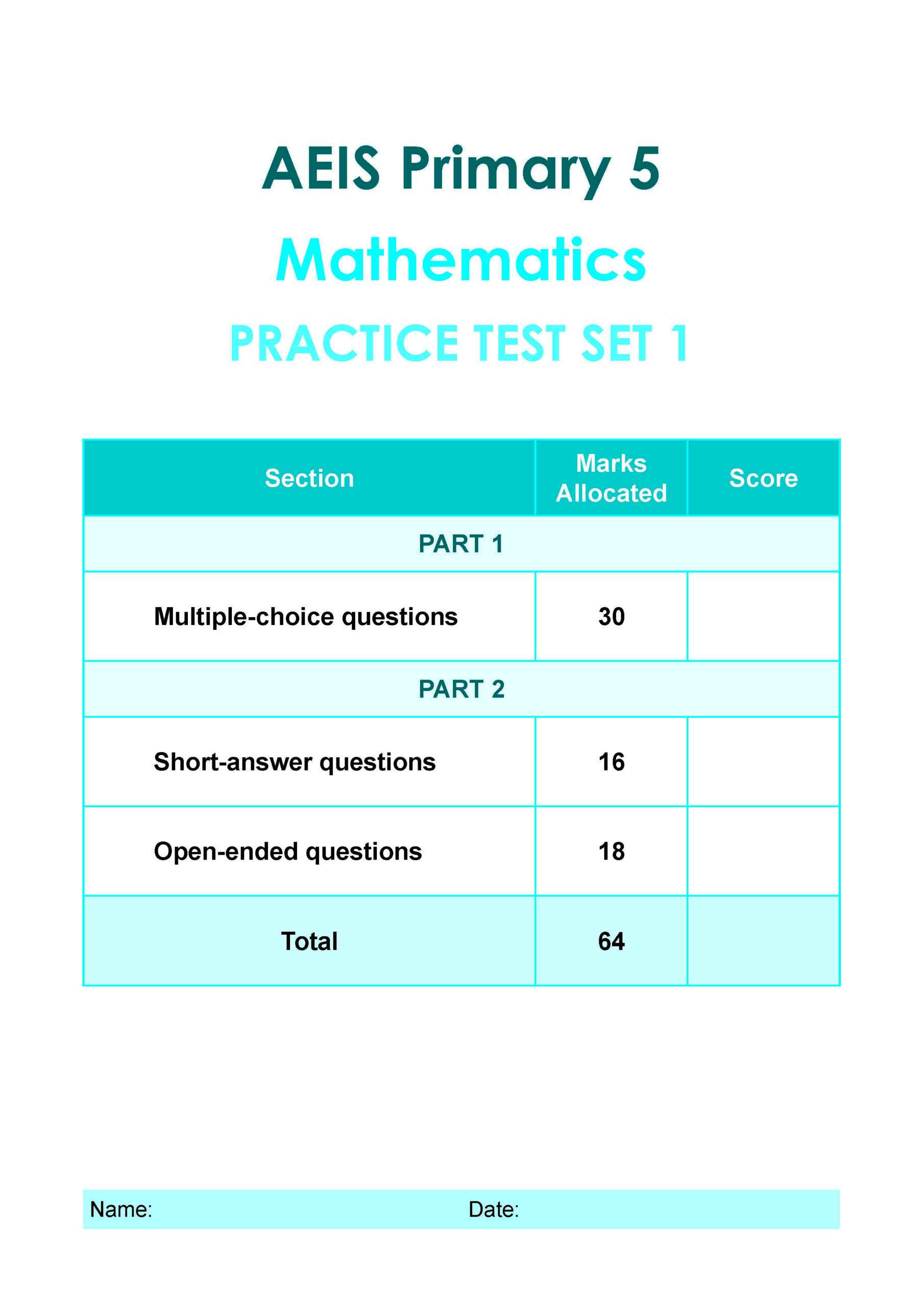 AEIS Practice Tests MATHEMATICS – Primary 5 (10 to 12+ Years)