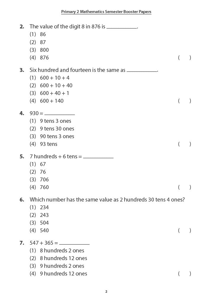 Primary 2 Maths Semester Boosters Papers