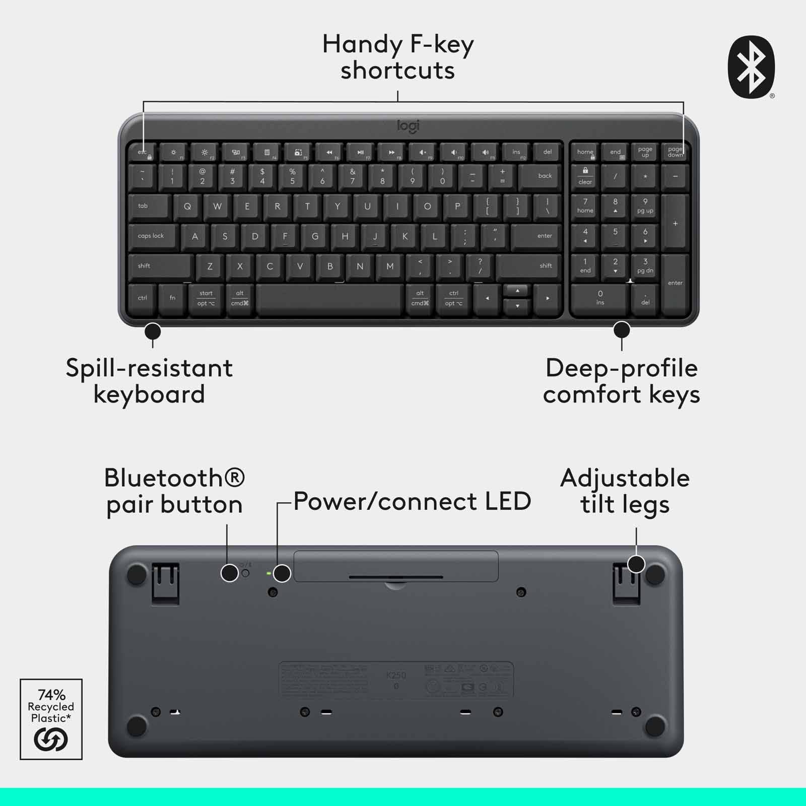 Logitech MK250 Bluetooth® Compact Keyboard Mouse - Graphite