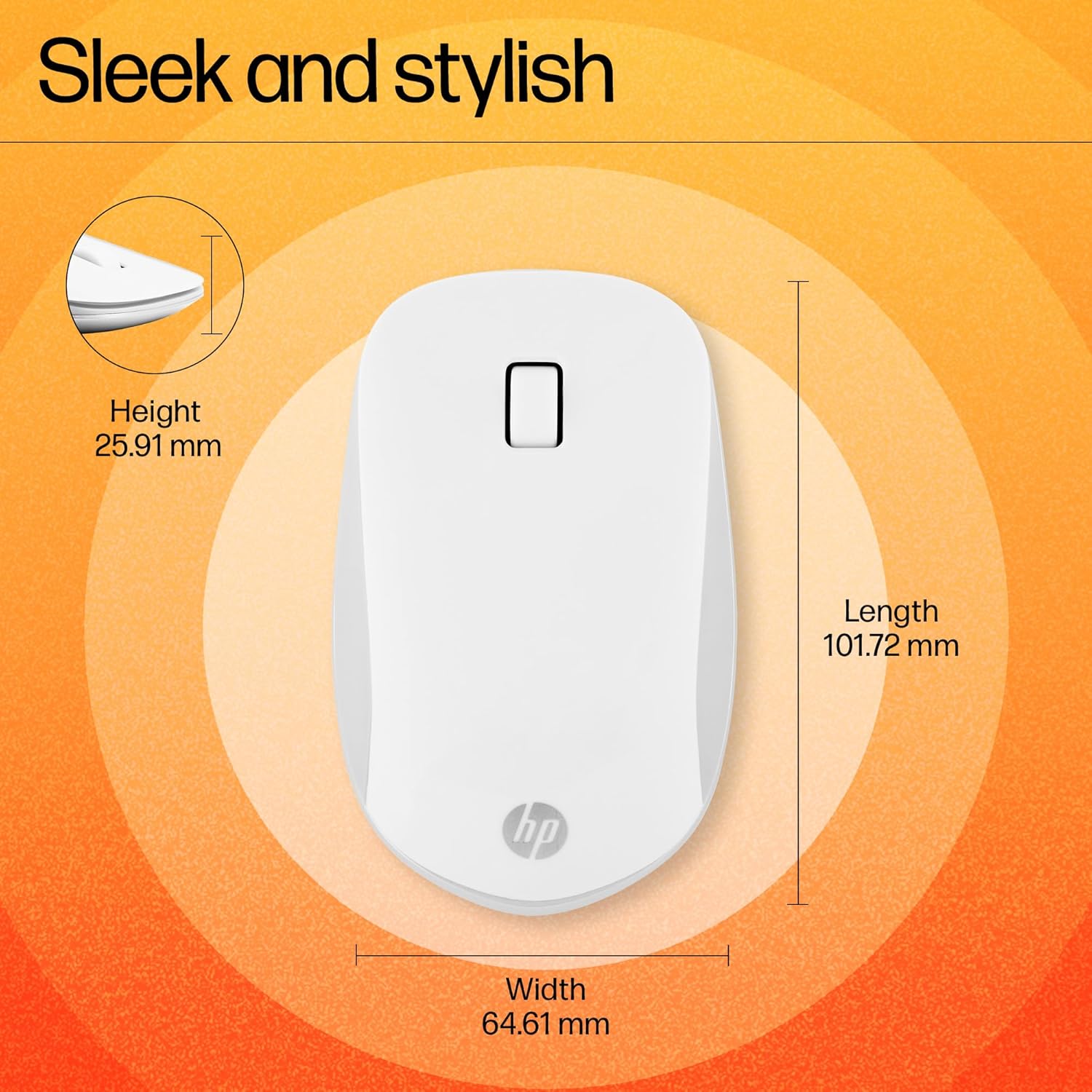 HP 410 Slim Wireless Mouse White (Model Number: 4M0X6AA#UUF), Bluetooth5, iPad, ChromeOS, Mac