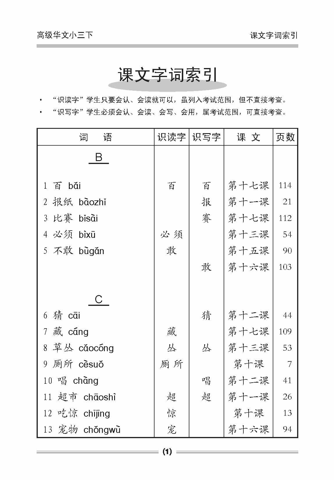  小三高级华文课文字词手册 3B (A HANDBOOK OF HIGHER CHINESE VOCABULARY FOR PRIMARY 3B)