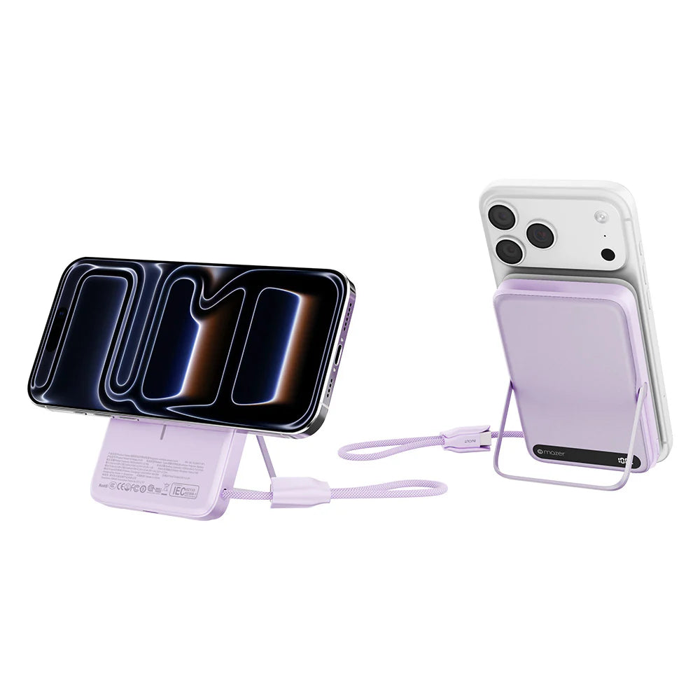 Mazer M-MagLink19 10kmAh PD27W CCC Power Bank with Built-in Stand and Cable – Lavender 