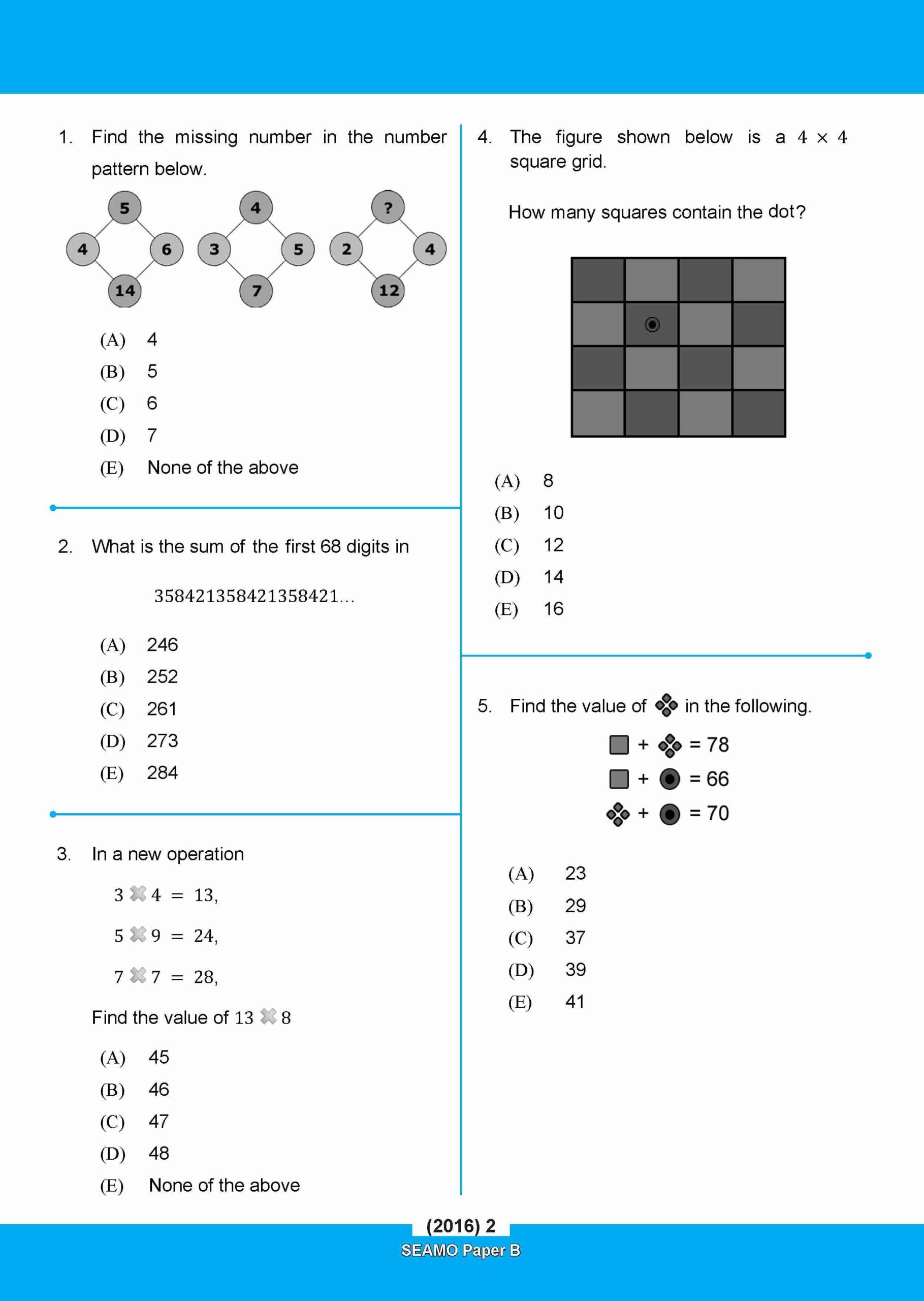 SEAMO Math Olympiad International Competition Preparation Paper B (SEAMO 2016-2025 + SEAMO X 2019-2026) Primary 3&4