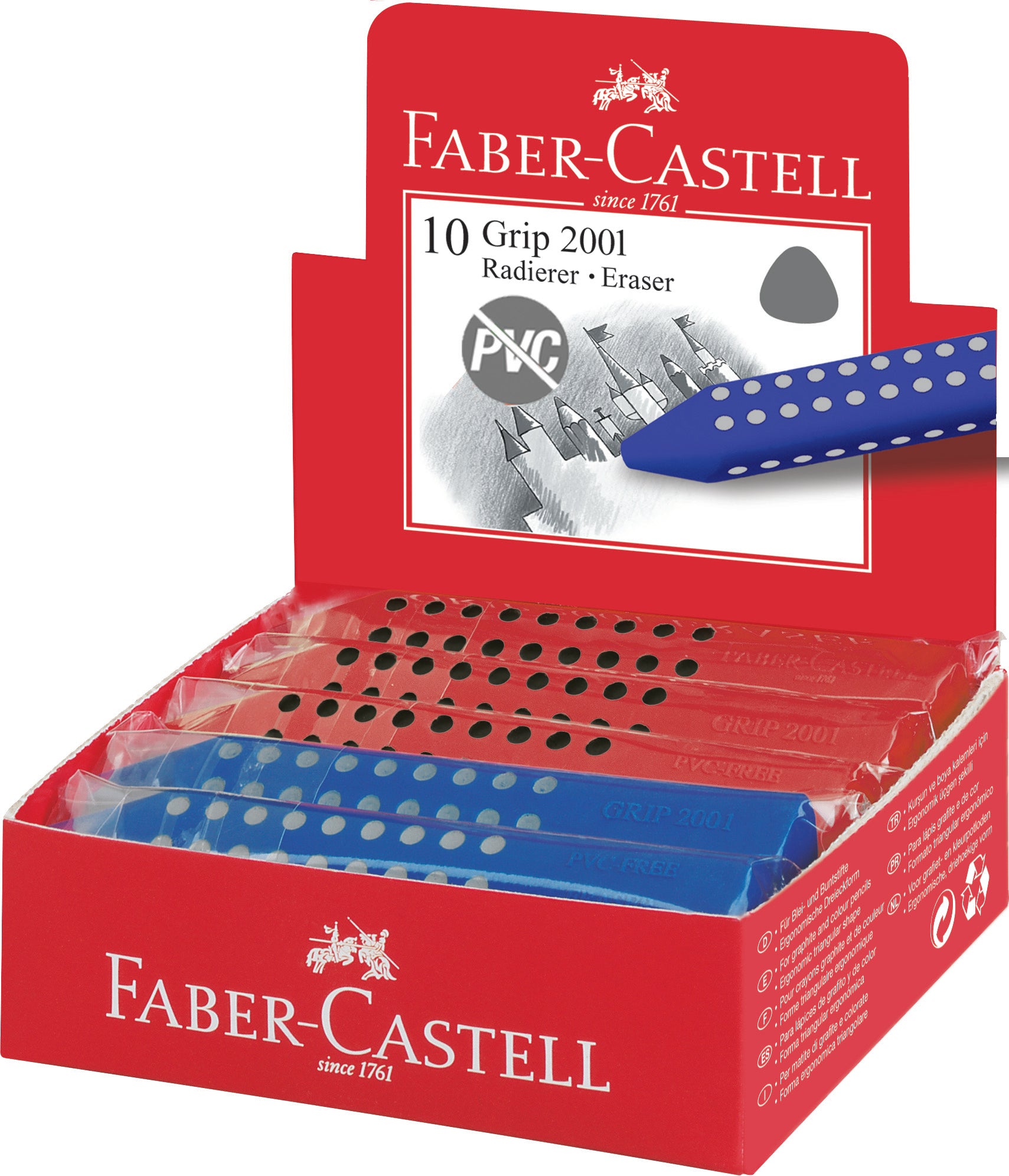 Faber-Castell Grip 2001 PVC Free Eraser, Red & Blue-187101
