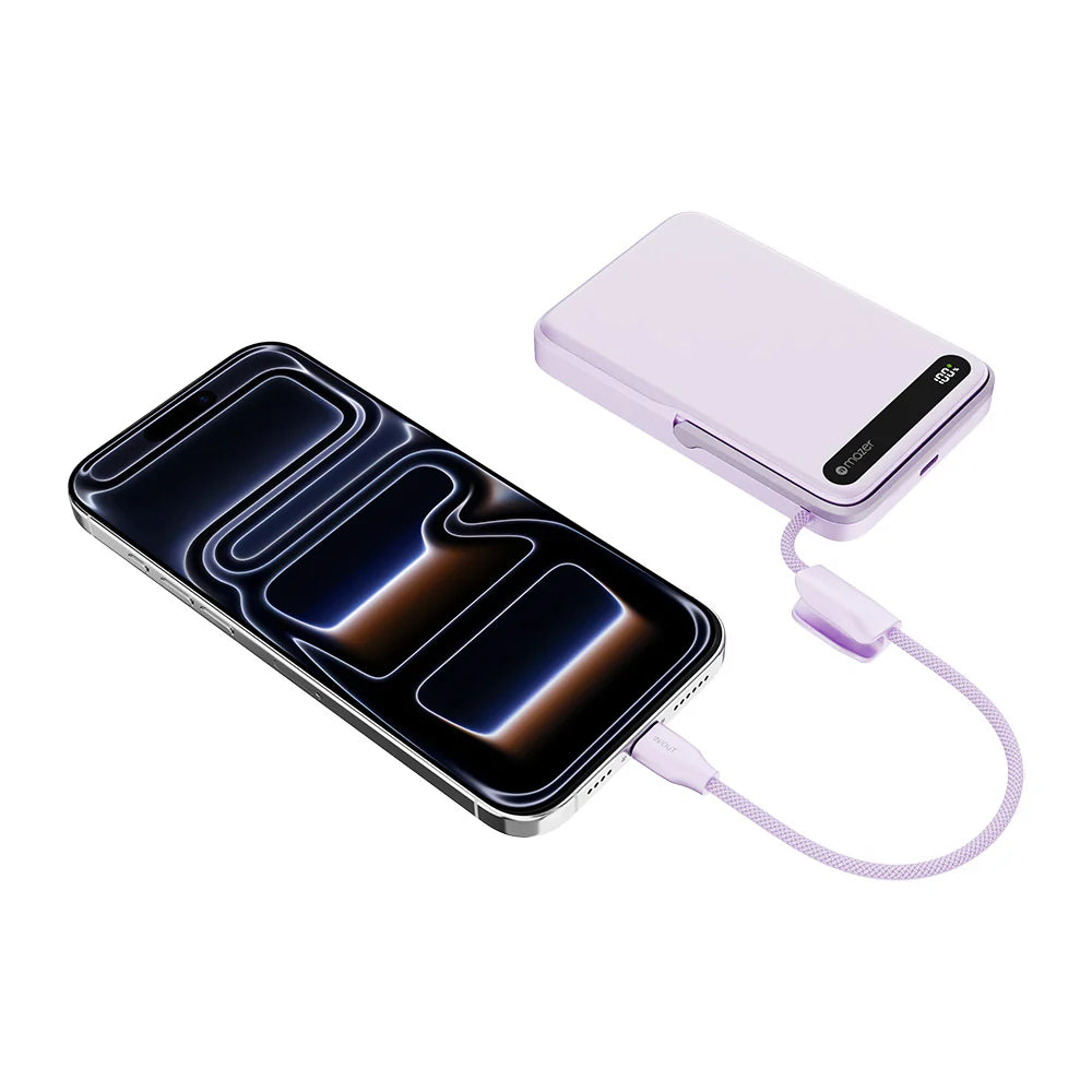 Mazer M-MagLink19 10kmAh PD27W CCC Power Bank with Built-in Stand and Cable – Lavender 