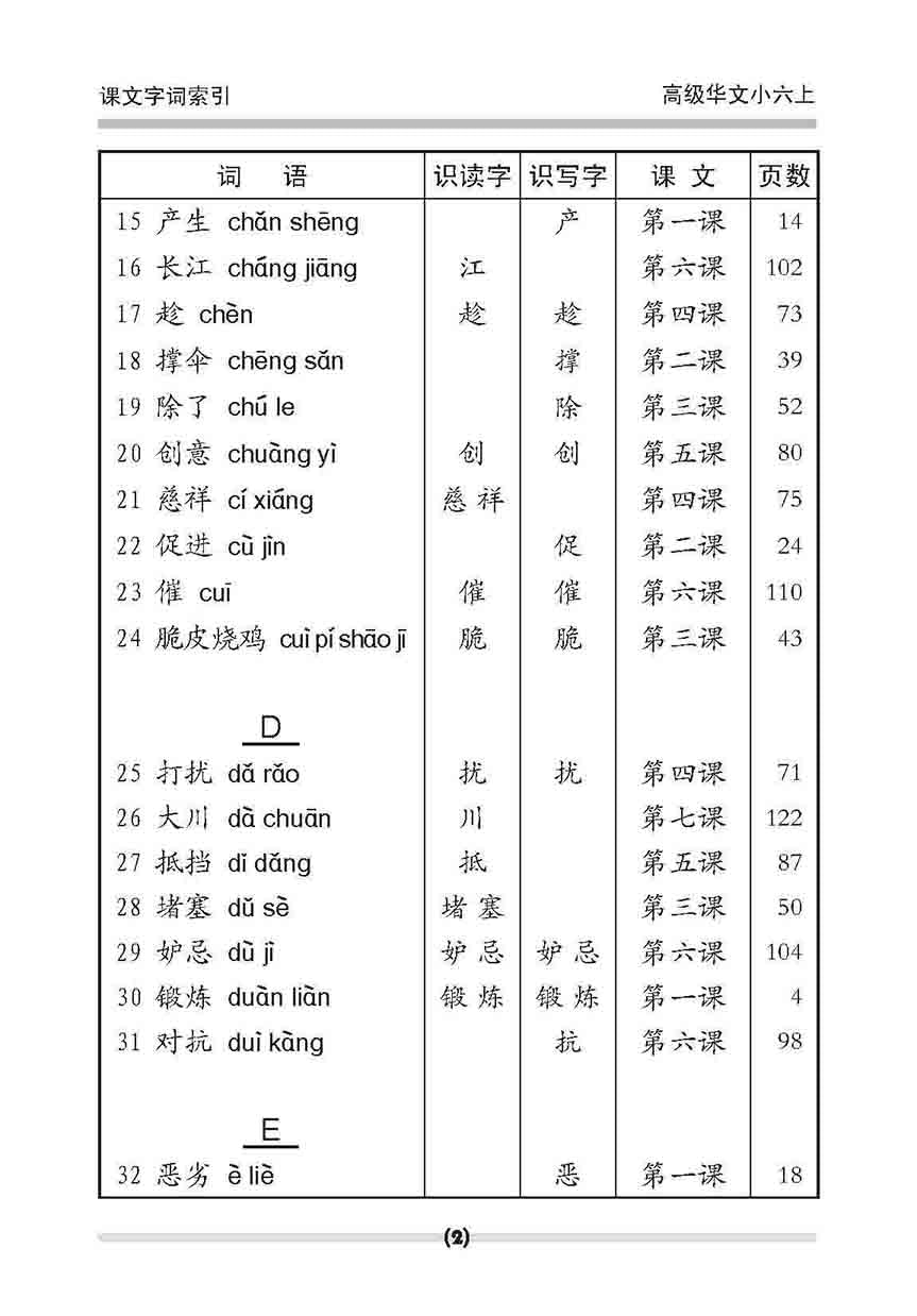 小六高级华文 课文字词手册 6A / A Handbook Of Higher Chinese Vocabulary For Primary 6A