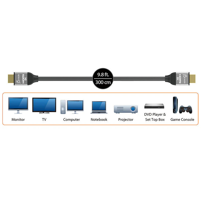 J5Create JDC53L30 3M Ultra High Speed 8K UHD HDMI Cable