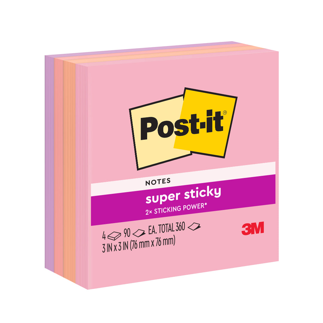 Post-it® 654-4ssfla Flamingo Notes, 3x3", 90sheets, 4pads/pack