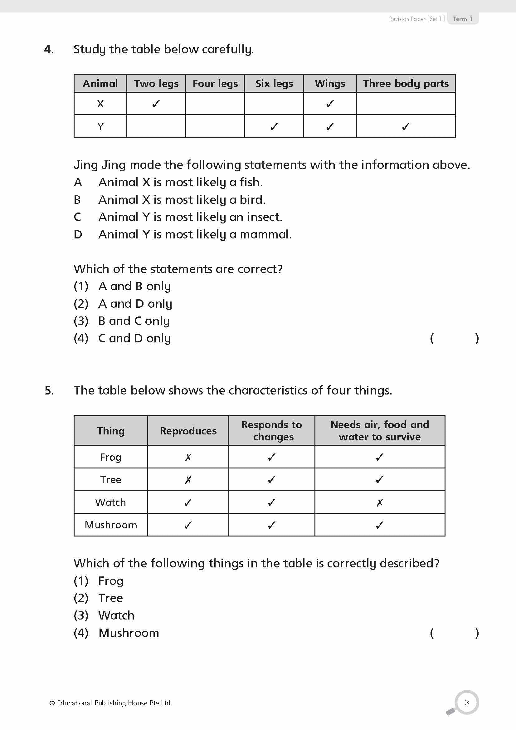 Primary 3 Science Revision Papers