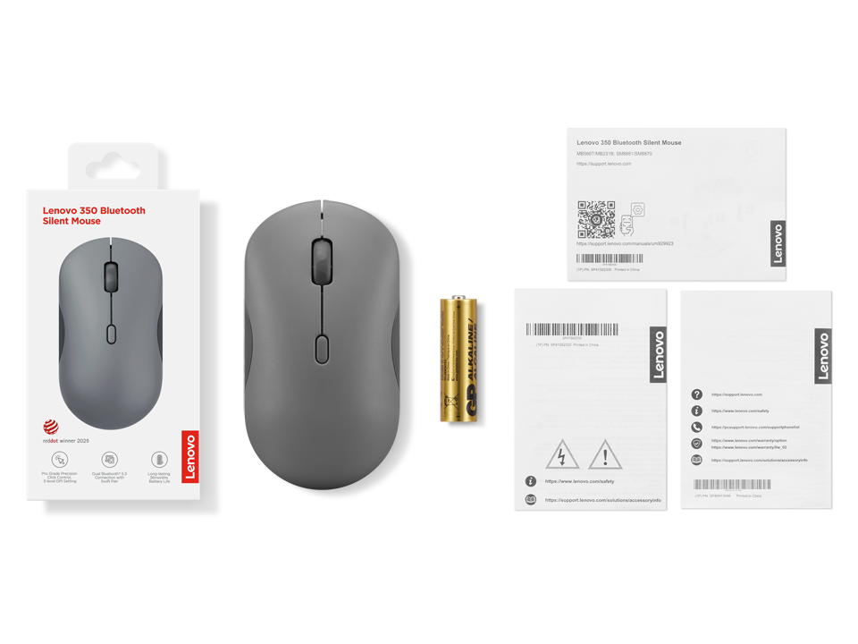 Lenovo 350 Bluetooth Silent Mouse - Luna Grey